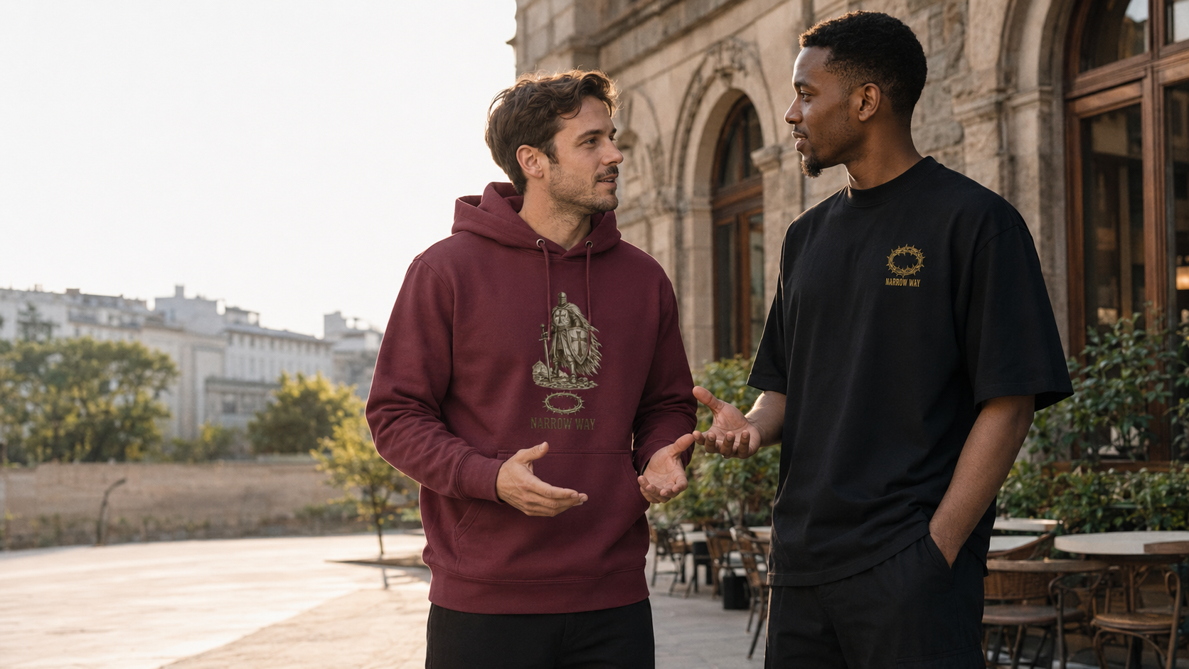 Models wearing The Narrow Way streetwear